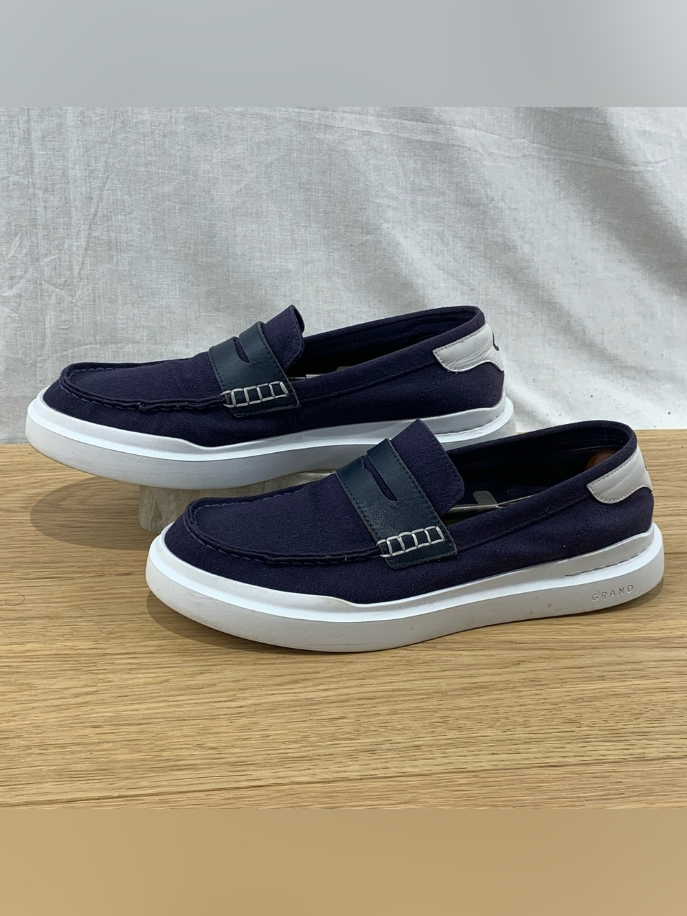 Cole Haan GrandPro Rally Men’s Size 8.5 Canvas Navy Blue Penny Loafer Shoes